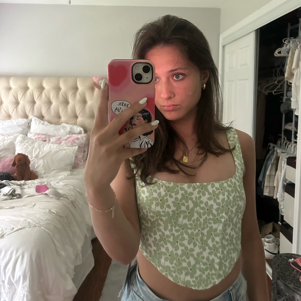 Princess Polly Green Asymmetrical Crop Tank Top